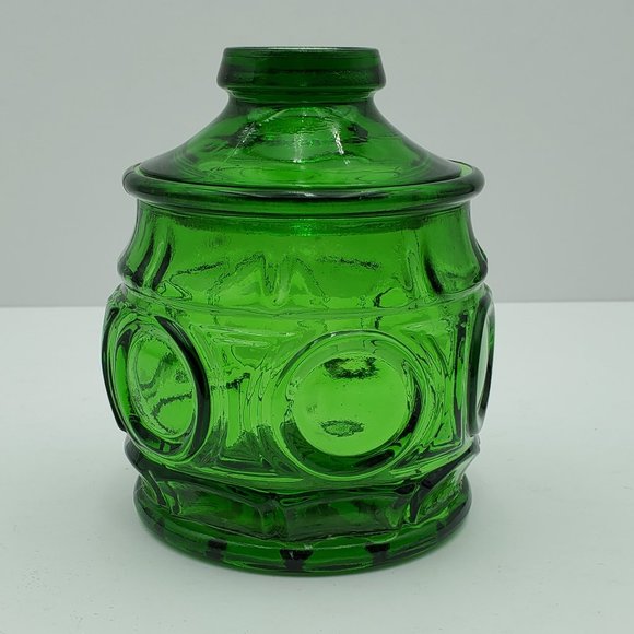 Wheaton Glass Emerald Green Bullseye Creamer Sugar Bowl with Lid Circles Panels - Picture 9 of 11